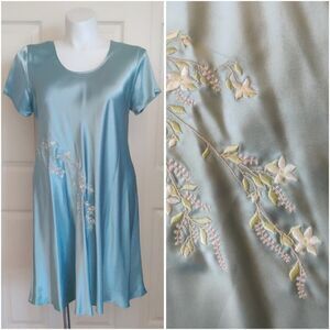 Nordstrom Intimates blue embroidered satin nightgown sz XL